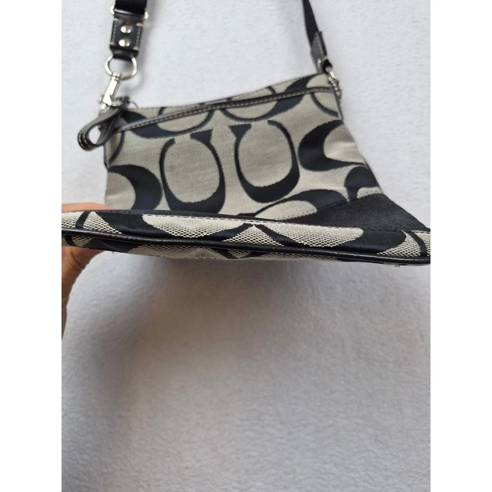 Coach Signature File Crossbody Bag Black Grey Jacquard Canvas